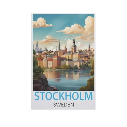Puzzle 1000 Teile DIY Holz Puzzle，Stockholm Schweden，Freizeit Creative Kreuzworträtsel Spiel Kind Puzzle Spielzeug Geburtstag Festival Einzigartiges Geschenk（75x50cm）-FT14 von YYHMKBYY