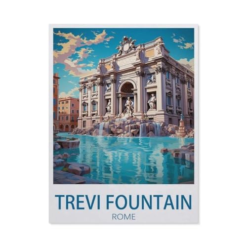 Puzzle 1000 Teile DIY Holz Puzzle，Trevi Brunnen-Poster im Vintage-Stil，Freizeit Creative Kreuzworträtsel Spiel Kind Puzzle Spielzeug Geburtstag Festival Einzigartiges Geschenk（75x50cm）-AN43 von YYHMKBYY