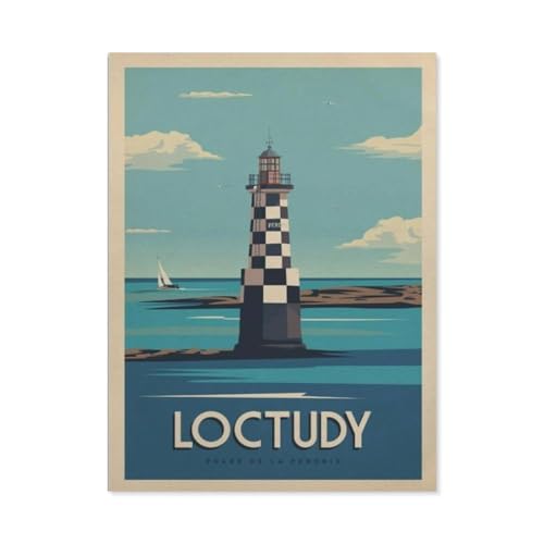 Puzzle 1000 Teile DIY Holz Puzzle，Vintage Frankreich Reiseposter Loctudy，Freizeit Creative Kreuzworträtsel Spiel Kind Puzzle Spielzeug Geburtstag Festival Einzigartiges Geschenk（75x50cm）-BO61 von YYHMKBYY