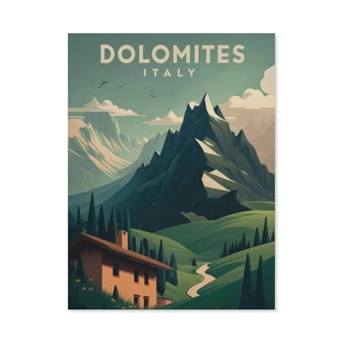 Puzzle 1000 Teile DIY Papier Puzzle，Dolomiten Italien Vintage Reiseposter Berg，Freizeit Creative Kreuzworträtsel Spiel Kind Puzzle Spielzeug Geburtstag Festival Einzigartiges Geschenk（50x70cm）-AG81 von YYHMKBYY