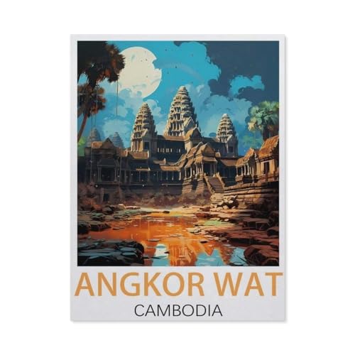 Puzzle 1000 Teile Erwachsene，Angkor Wat Cambodia Vintage-Reiseposter，Papier Puzzle（50x70cm）-BH11 von YYHMKBYY