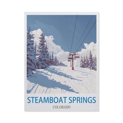 Puzzle 1000 Teile Erwachsene，Steamboat Springs, Colorado – Vintage Reiseplakate für Skifahren，Papier Puzzle（38x26cm）-CI27 von YYHMKBYY