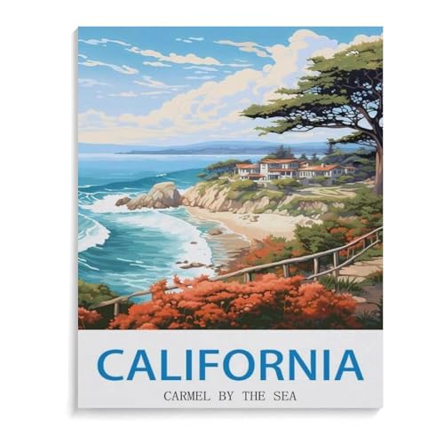 Puzzle 1000 Teile Erwachsene Puzzle Holz Puzzle Klassisches 3D Puzzle，Carmel by The Sea Vintages Kalifornien-Reiseplakat，DIY Collectibles Moderne Wohnkultur（75x50cm）-J24 von YYHMKBYY