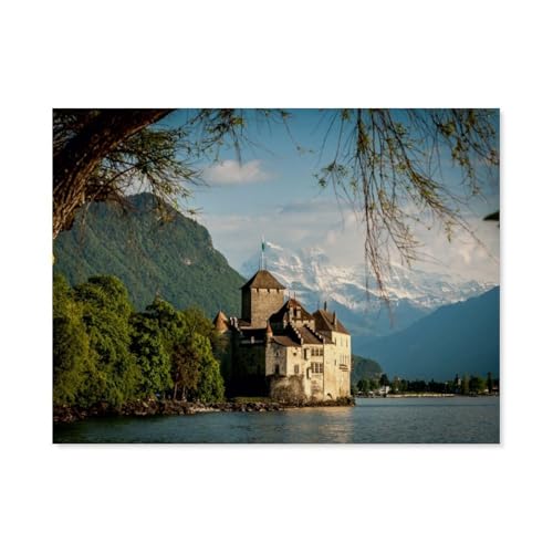 Puzzle 1000 Teile Erwachsene Puzzle Holz Puzzle Klassisches 3D Puzzle，Das Schloss Chillon，DIY Collectibles Moderne Wohnkultur（75x50cm）-AR70 von YYHMKBYY