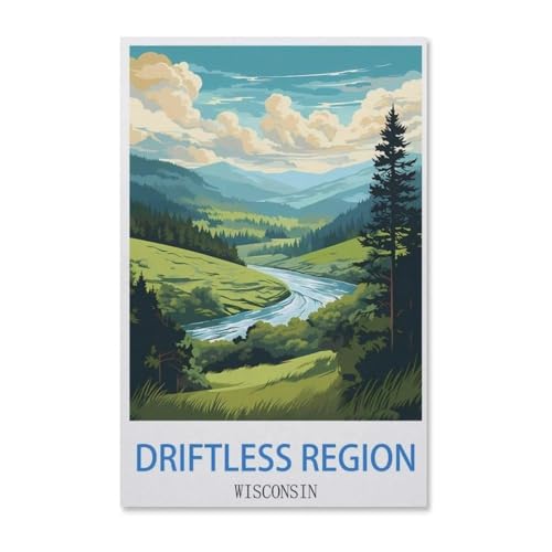Puzzle 1000 Teile Erwachsene Puzzle Holz Puzzle Klassisches 3D Puzzle，Driftless Region Wisconsin Vintages Reiseplakat，DIY Collectibles Moderne Wohnkultur（75x50cm）-G29 von YYHMKBYY