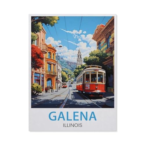 Puzzle 1000 Teile Erwachsene Puzzle Holz Puzzle Klassisches 3D Puzzle，Galena Illinois Vintage-Reiseposter，DIY Collectibles Moderne Wohnkultur（75x50cm）-BF5 von YYHMKBYY