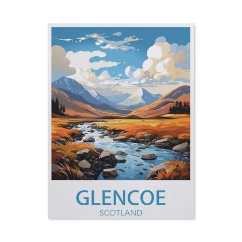 Puzzle 1000 Teile Erwachsene Puzzle Holz Puzzle Klassisches 3D Puzzle，Glencoe Schottland Somerset Vintage-Reiseposter，DIY Collectibles Moderne Wohnkultur（75x50cm）-AU4 von YYHMKBYY