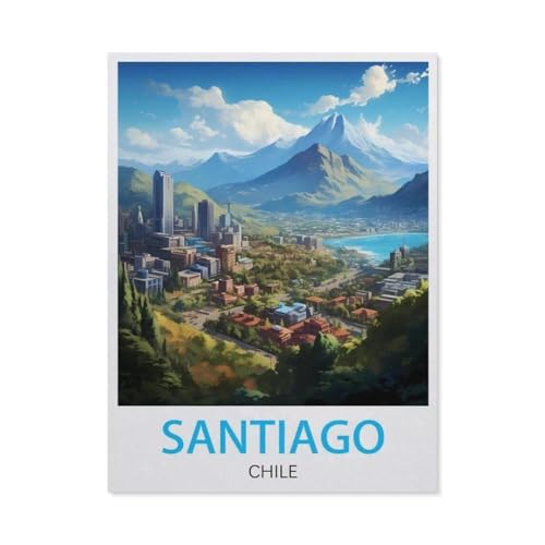 Puzzle 1000 Teile Erwachsene Puzzle Holz Puzzle Klassisches 3D Puzzle，Santiago Chile Vintage-Reiseposter,，DIY Collectibles Moderne Wohnkultur（75x50cm）-AQ39 von YYHMKBYY