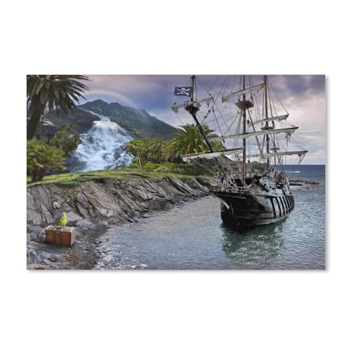 Puzzle 1000 Teile Erwachsene Puzzle Holz Puzzle Klassisches 3D Puzzle，Schäbige Piratenschiff-Landschaft am Meer，DIY Collectibles Moderne Wohnkultur(75x50cm-G65 von YYHMKBYY