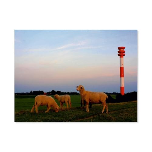 Puzzle 1000 Teile Erwachsene Puzzle Holz Puzzle Klassisches 3D Puzzle，Schafe am Leuchtturm，DIY Collectibles Moderne Wohnkultur（75x50cm）-AQ24 von YYHMKBYY