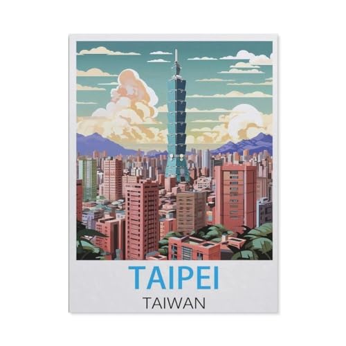 Puzzle 1000 Teile Erwachsene Puzzle Holz Puzzle Klassisches 3D Puzzle，Taipeh Taiwan Vintage-Reiseposter，DIY Collectibles Moderne Wohnkultur（75x50cm）-AJ4 von YYHMKBYY