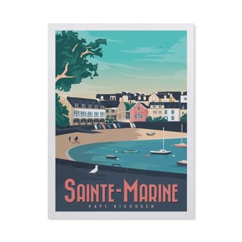 Puzzle 1000 Teile Erwachsene Puzzle Holz Puzzle Klassisches 3D Puzzle，Vintage Frankreich Reiseposter Sainte-Marine，DIY Collectibles Moderne Wohnkultur（75x50cm）-BO60 von YYHMKBYY