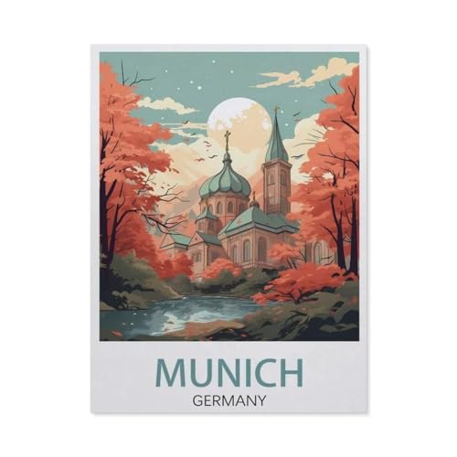 Puzzle 1000 Teile Erwachsene Puzzle Holz Puzzle Klassisches 3D Puzzle，Vintage-Reiseposter München, Deutschland，DIY Collectibles Moderne Wohnkultur（75x50cm）-AW26 von YYHMKBYY