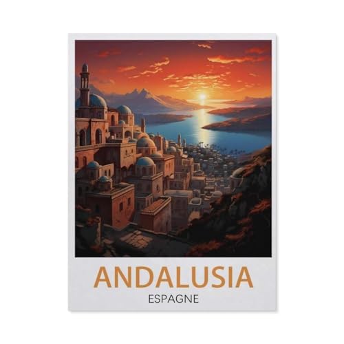 Puzzle 1000 Teile Erwachsene Puzzle Papier Puzzle Klassisches 3D Puzzle，Andalusien Espagne Vintage-Reiseposter，DIY Collectibles Moderne Wohnkultur（38x26cm）-AO20 von YYHMKBYY
