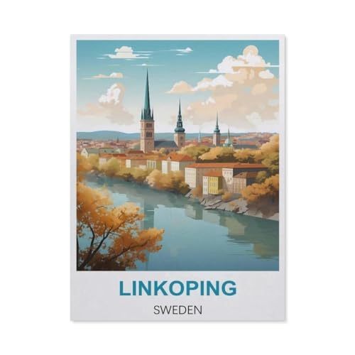 Puzzle 1000 Teile Erwachsene Puzzle Papier Puzzle Klassisches 3D Puzzle，Linkoping Schweden Vintage-Reiseposter，DIY Collectibles Moderne Wohnkultur（38x26cm）-BI73 von YYHMKBYY