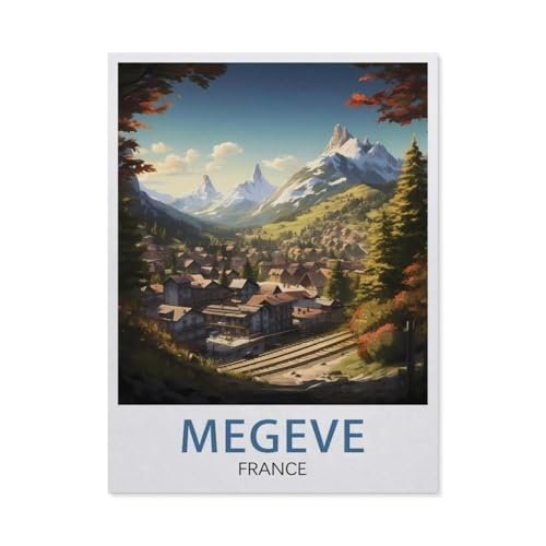 Puzzle 1000 Teile Erwachsene Puzzle Papier Puzzle Klassisches 3D Puzzle，Megeve Vintage-Reiseposter, Frankreich，DIY Collectibles Moderne Wohnkultur（38x26cm）-AZ91 von YYHMKBYY