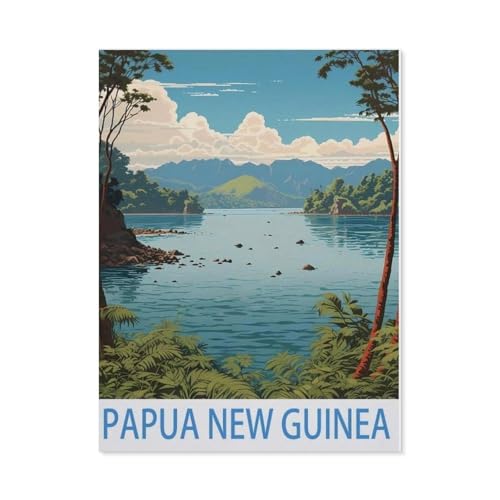 Puzzle 1000 Teile Erwachsene Puzzle Papier Puzzle Klassisches 3D Puzzle，Papua-Neuguinea Vintage-Reiseposter，DIY Collectibles Moderne Wohnkultur（38x26cm）-AH58 von YYHMKBYY