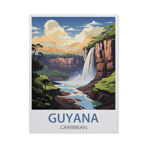 Puzzle 1000 Teile Erwachsenen Puzzle，Guyana Reiseposter,Karibik，Kind Aus Holz Puzzle Panorama Art DIY Leisure Game Fun Geschenk Spielzeug Geeignete Freunde Familie（75x50cm）-BF59 von YYHMKBYY