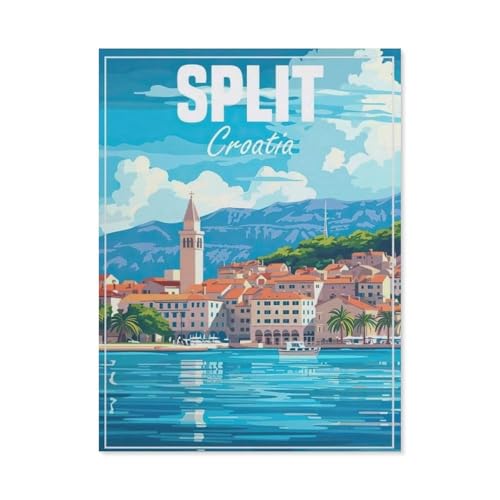 Puzzle 1000 Teile Erwachsenen Puzzle，Kroatien，Kind Aus Holz Puzzle Panorama Art DIY Leisure Game Fun Geschenk Spielzeug Geeignete Freunde Familie（75x50cm）-AS39 von YYHMKBYY