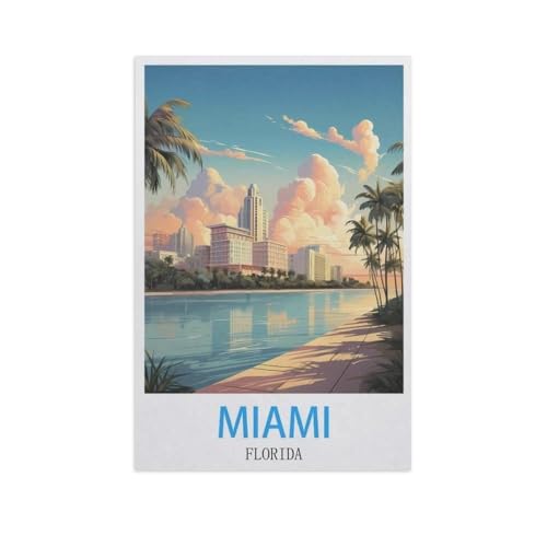 Puzzle 1000 Teile Erwachsenen Puzzle，Miami, Florida，Kind Aus Holz Puzzle Panorama Art DIY Leisure Game Fun Geschenk Spielzeug Geeignete Freunde Familie（75x50cm）-GI33 von YYHMKBYY