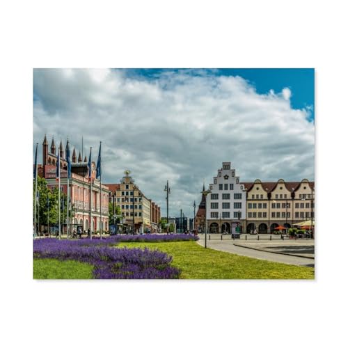 Puzzle 1000 Teile Erwachsenen Puzzle，Rostock Innenstadt，Kind Aus Holz Puzzle Panorama Art DIY Leisure Game Fun Geschenk Spielzeug Geeignete Freunde Familie（75x50cm）-AS97 von YYHMKBYY