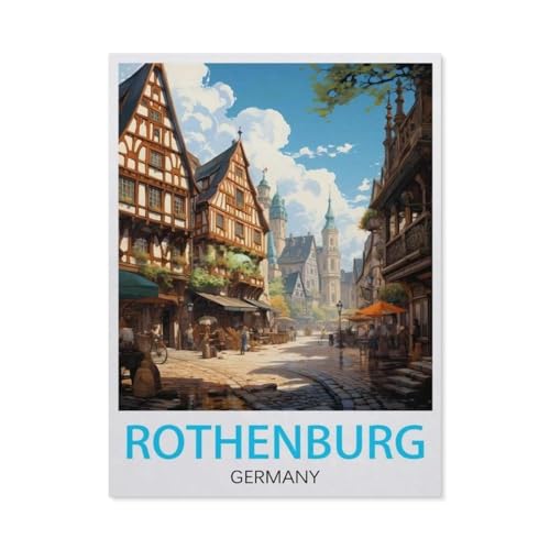 Puzzle 1000 Teile Erwachsenen Puzzle，Rothenburg Vintage-Reiseposter，Kind Aus Holz Puzzle Panorama Art DIY Leisure Game Fun Geschenk Spielzeug Geeignete Freunde Familie（75x50cm）-BC67 von YYHMKBYY