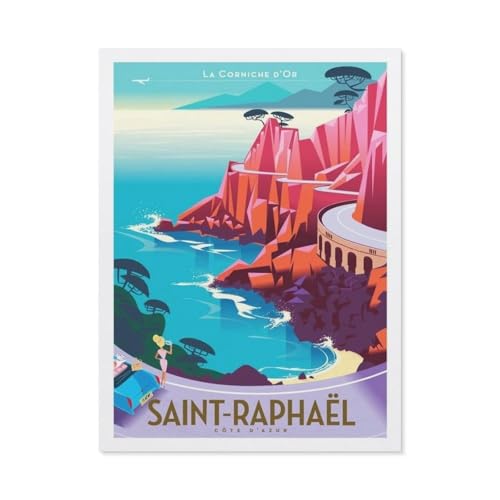 Puzzle 1000 Teile Erwachsenen Puzzle，Saint Raphael Blue Coast Vintage Reise Poster，Kind Aus Holz Puzzle Panorama Art DIY Leisure Game Fun Geschenk Spielzeug Geeignete Freunde Familie（75x50cm）-BP14 von YYHMKBYY