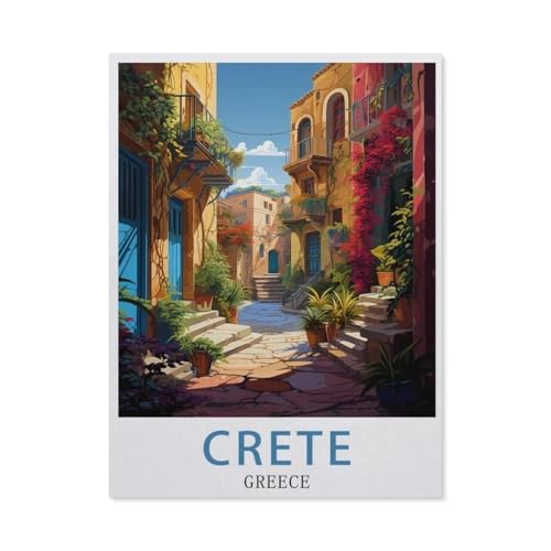 Puzzle 1000 Teile Erwachsenen Puzzle，Vintage-Reiseposter, Kreta, Griechenland，Kind Aus Holz Puzzle Panorama Art DIY Leisure Game Fun Geschenk Spielzeug Geeignete Freunde Familie（75x50cm）-AP47 von YYHMKBYY