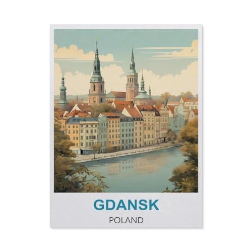 Puzzle 1000 Teile Erwachsenen Puzzle，Vintage-Reiseposter Danzig, Polen，Kind Aus Holz Puzzle Panorama Art DIY Leisure Game Fun Geschenk Spielzeug Geeignete Freunde Familie（75x50cm）-BI54 von YYHMKBYY