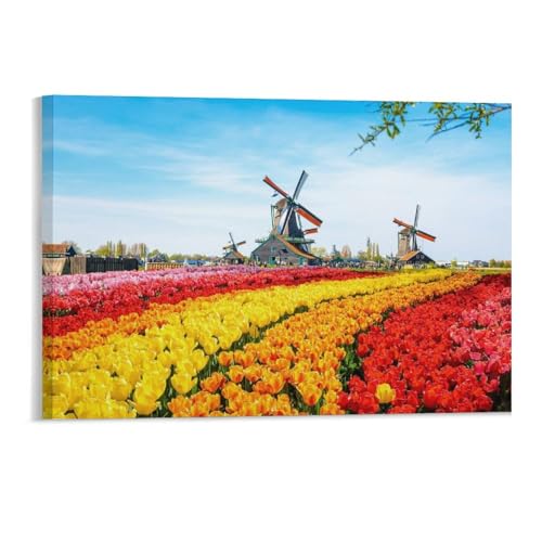 Puzzle 1000 Teile Erwachsenenpuzzle，Tulpen und Windmühlen，Kind Aus Holz Puzzle Panorama Art DIY Leisure Game Fun Geschenk Spielzeug Geeignete Freunde Familie（75x50cm）-105 von YYHMKBYY