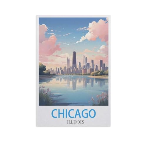 Puzzle 1000 Teile Holz，Chicago, Illinois，Dekompression Der Erwachsenen，Kinderpuzzle Spiele Ab 8 Jahren, Spielzeug Für Mädchen Jungen Teenager（75x50cm）-GI51 von YYHMKBYY