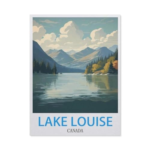 Puzzle 1000 Teile Holz，Lake Louise Kanada Vintage Reiseplakate，Dekompression Der Erwachsenen，Kinderpuzzle Spiele Ab 8 Jahren, Spielzeug Für Mädchen Jungen Teenager（75x50cm）-BW65 von YYHMKBYY