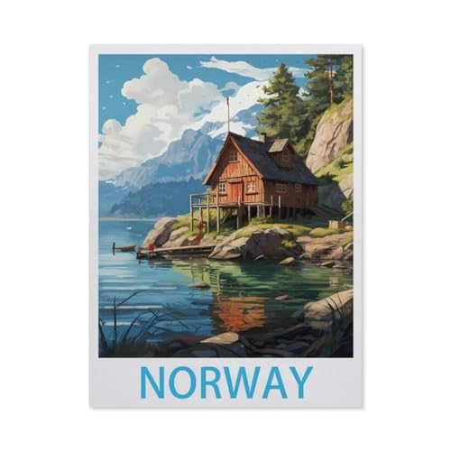 Puzzle 1000 Teile Holz，Norwegen Vintage Reiseplakate，Dekompression Der Erwachsenen，Kinderpuzzle Spiele Ab 8 Jahren, Spielzeug Für Mädchen Jungen Teenager（75x50cm）-BY84 von YYHMKBYY