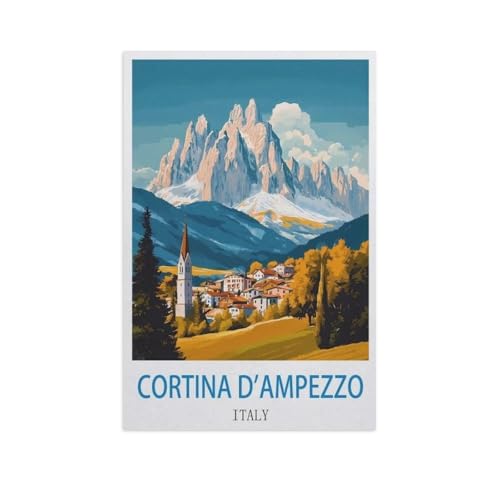 Puzzle 1000 Teile Landschaft Erwachsene Puzzle Holz Puzzle 3D Klassisches Puzzle，Cortina d'Ampezzo, Italien，DIY Moderne Kunst Hauptdekor（75x50cm）-FY19 von YYHMKBYY