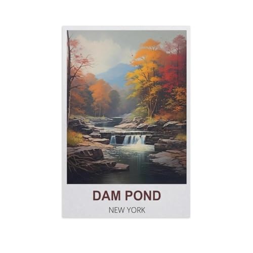 Puzzle 1000 Teile Landschaft Erwachsene Puzzle Holz Puzzle 3D Klassisches Puzzle，Dam Pond, New York，DIY Moderne Kunst Hauptdekor（75x50cm）-GG98 von YYHMKBYY