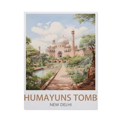 Puzzle 1000 Teile Landschaft Erwachsene Puzzle Holz Puzzle 3D Klassisches Puzzle，Humayun's Tomb New Delhi Vintage-Reiseposter，DIY Moderne Kunst Hauptdekor（75x50cm）-BD51 von YYHMKBYY