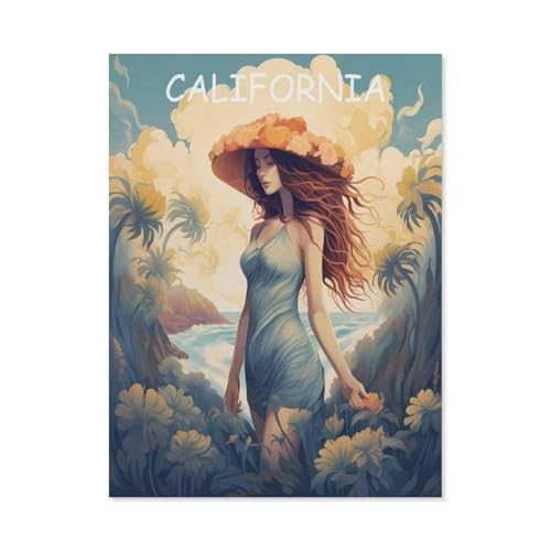 Puzzle 1000 Teile Landschaft Erwachsene Puzzle Holz Puzzle 3D Klassisches Puzzle，Kalifornien Vintage-Reise-Poster，DIY Moderne Kunst Hauptdekor（75x50cm）-AJ69 von YYHMKBYY