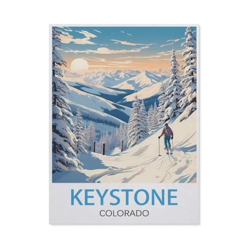 Puzzle 1000 Teile Landschaft Erwachsene Puzzle Holz Puzzle 3D Klassisches Puzzle，Keystone Colorado Vintage-Reiseposter，DIY Moderne Kunst Hauptdekor（75x50cm）-AQ31 von YYHMKBYY