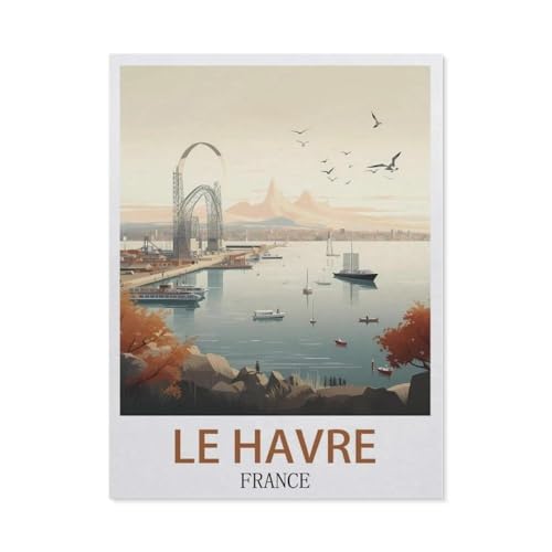 Puzzle 1000 Teile Landschaft Erwachsene Puzzle Holz Puzzle 3D Klassisches Puzzle，Le Havre Frankreich，DIY Moderne Kunst Hauptdekor（75x50cm）-AD7 von YYHMKBYY