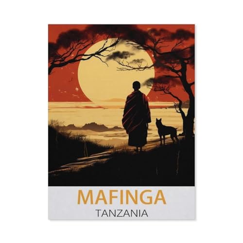 Puzzle 1000 Teile Landschaft Erwachsene Puzzle Holz Puzzle 3D Klassisches Puzzle，Mafinga Tansania Vintage-Reiseposter，DIY Moderne Kunst Hauptdekor（75x50cm）-AI23 von YYHMKBYY