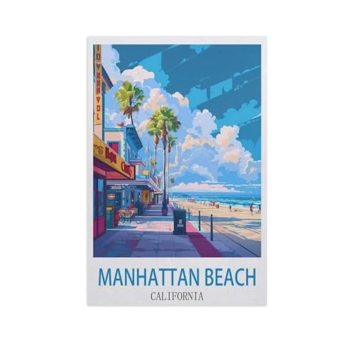 Puzzle 1000 Teile Landschaft Erwachsene Puzzle Holz Puzzle 3D Klassisches Puzzle，Manhattan Beach, Kalifornien，DIY Moderne Kunst Hauptdekor（75x50cm）-GC57 von YYHMKBYY