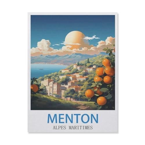 Puzzle 1000 Teile Landschaft Erwachsene Puzzle Holz Puzzle 3D Klassisches Puzzle，Menton Alpes Maritimes，DIY Moderne Kunst Hauptdekor（75x50cm）-GM12 von YYHMKBYY