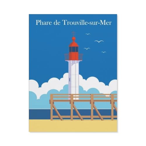 Puzzle 1000 Teile Landschaft Erwachsene Puzzle Holz Puzzle 3D Klassisches Puzzle，Trouville-sur-Mer Frankreich Leuchtturm，DIY Moderne Kunst Hauptdekor（75x50cm）-BP25 von YYHMKBYY