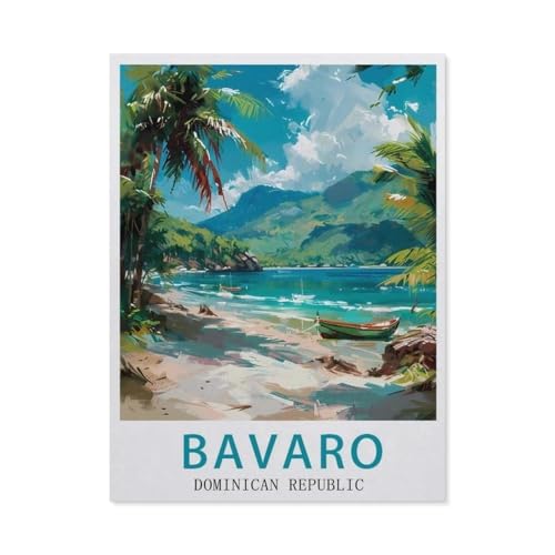 Puzzle 1000 Teile Landschaft Erwachsene Puzzle Papier Puzzle 3D Klassisches Puzzle，Bavaro Vintage-Reiseposter, Dominikanische Republik，DIY Moderne Kunst Hauptdekor（38x26cm）-AZ10 von YYHMKBYY