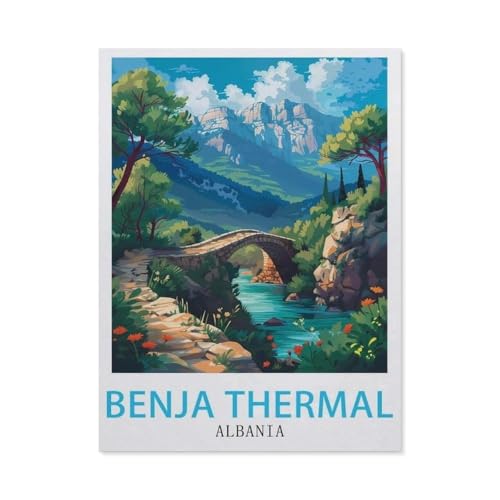 Puzzle 1000 Teile Landschaft Erwachsene Puzzle Papier Puzzle 3D Klassisches Puzzle，Benja Thermo-Poster Albanien，DIY Moderne Kunst Hauptdekor（38x26cm）-AZ83 von YYHMKBYY