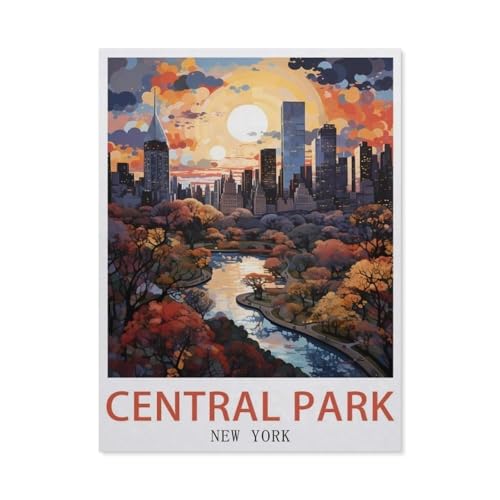Puzzle 1000 Teile Landschaft Erwachsene Puzzle Papier Puzzle 3D Klassisches Puzzle，Central Park New York Vintage-Reiseposter，DIY Moderne Kunst Hauptdekor（50x70cm）-BA56 von YYHMKBYY