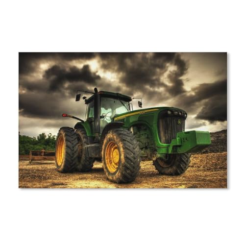 Puzzle 1000 Teile Landschaft Erwachsene Puzzle Papier Puzzle 3D Klassisches Puzzle，Grüner Traktor unter dunklen Wolken，DIY Moderne Kunst Hauptdekor（50x70cm）-H29 von YYHMKBYY