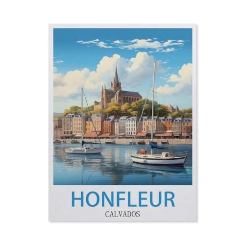 Puzzle 1000 Teile Landschaft Erwachsene Puzzle Papier Puzzle 3D Klassisches Puzzle，Honfleur Calvados Vintage-Reiseposter，DIY Moderne Kunst Hauptdekor（38x26cm）-BS90 von YYHMKBYY
