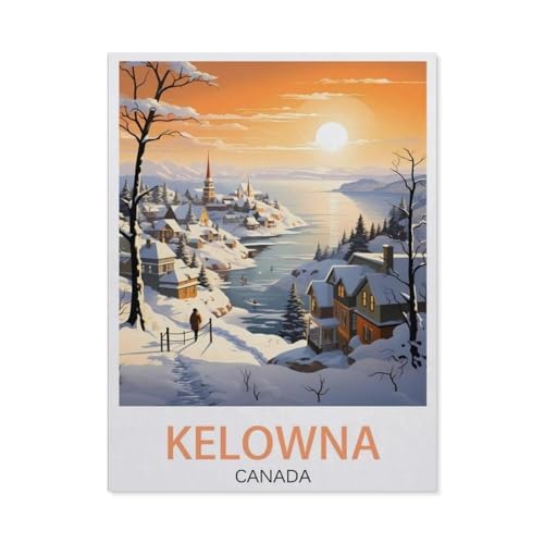 Puzzle 1000 Teile Landschaft Erwachsene Puzzle Papier Puzzle 3D Klassisches Puzzle，Kelowna Vintage-Reiseposter mit Kanada-Ski-Motiv，DIY Moderne Kunst Hauptdekor（38x26cm）-AW18 von YYHMKBYY