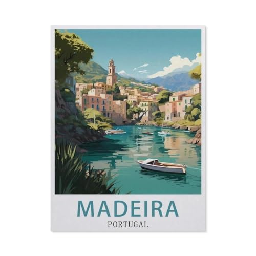 Puzzle 1000 Teile Landschaft Erwachsene Puzzle Papier Puzzle 3D Klassisches Puzzle，Madeira Portugal Vintage-Reiseposter，DIY Moderne Kunst Hauptdekor（38x26cm）-BB32 von YYHMKBYY